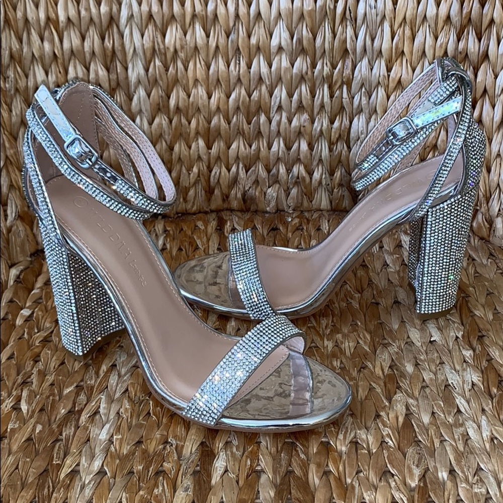 NIB Silver Rhinestone 2 Ankle Strap Heels